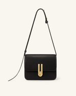 Evania Lock Pebbled Shoulder Bag - Black