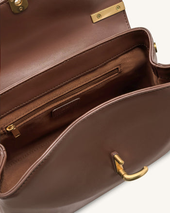 Audrey Flap Lock Top Handle Bag - Brown