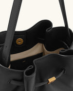 Clara Lock Accent Bucket Shoulder Bag - Black