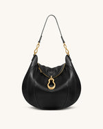 Daria Metal Pendant Embellished Shoulder Bag - Black