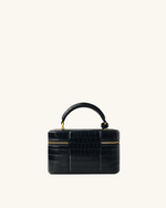 Cleo Box Shape Top Handle Bag - Black Croc