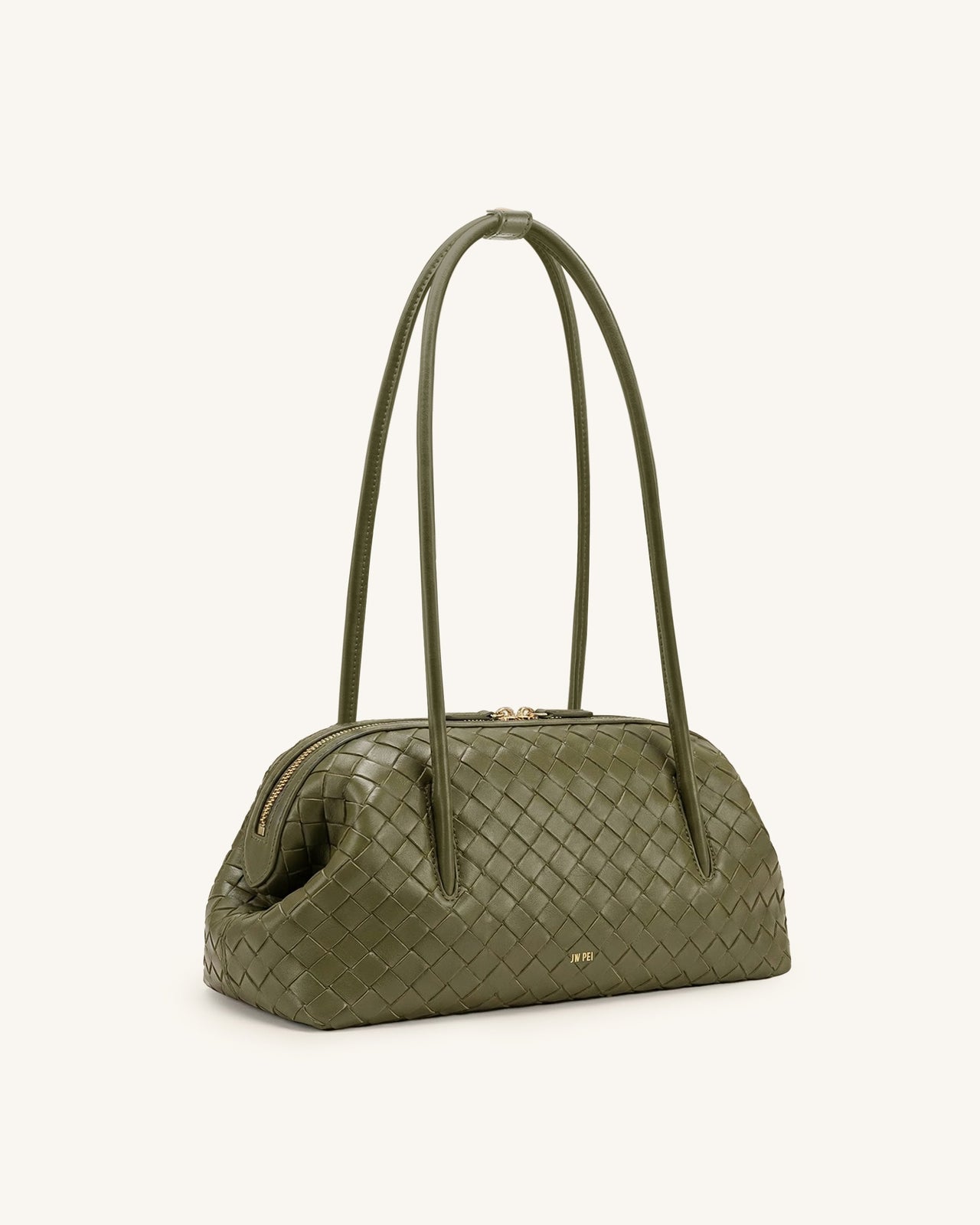 Aveline Woven Textured Shoulder Bag - Olive Green