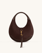 Colette Faux Suede Crescent Hobo Bag - Dark Brown