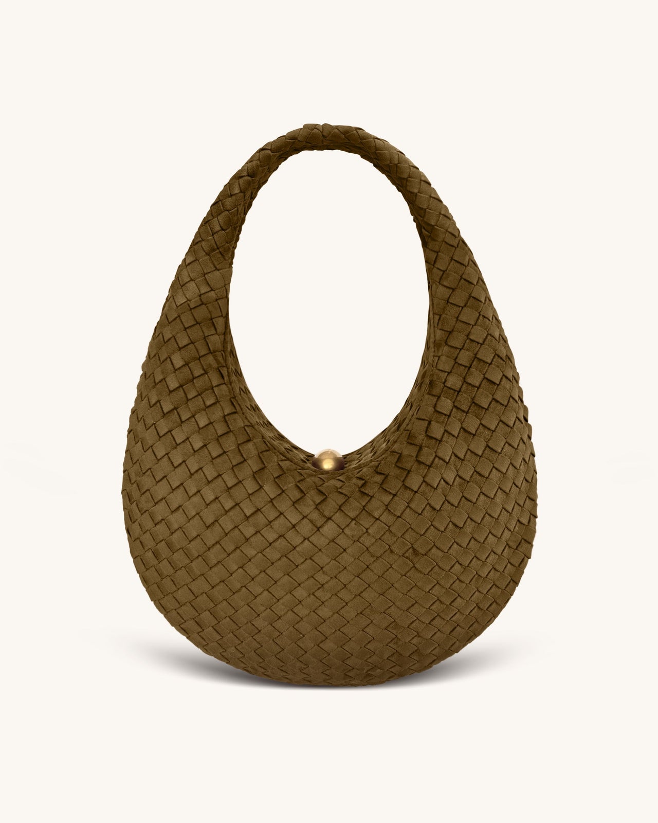 Nola Faux Suede Woven Hobo Shoulder Bag - Olive Green