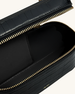 Cleo Box Shape Top Handle Bag - Black Croc