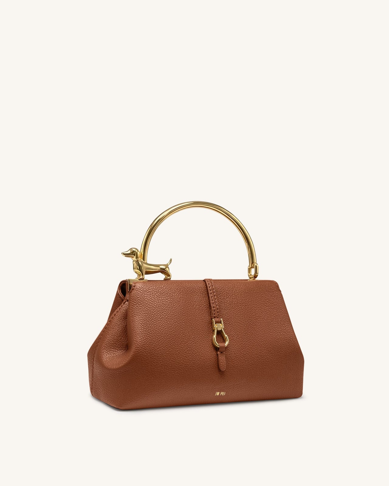 Bruna Dachshund Metal Handle Top Handle Bag - Brown