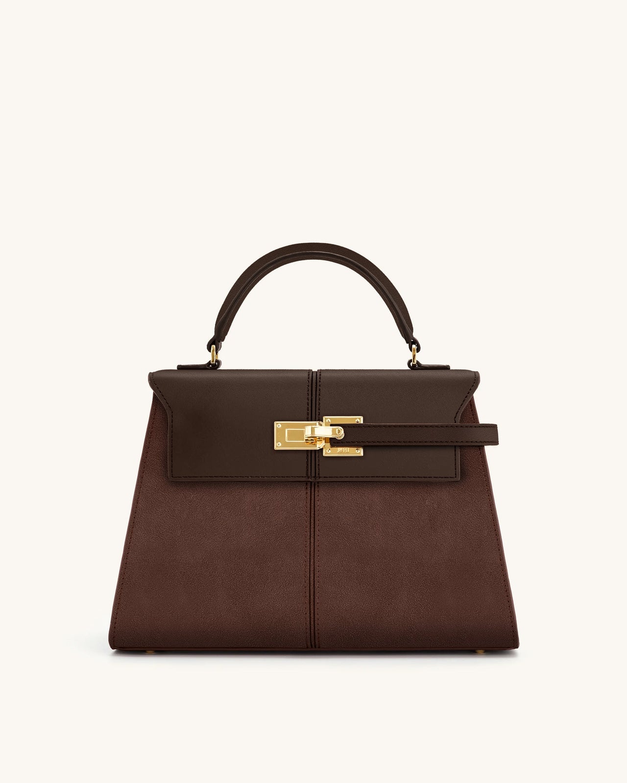 Elise Large Faux Suede Top Handle Bag - Mocha Brown