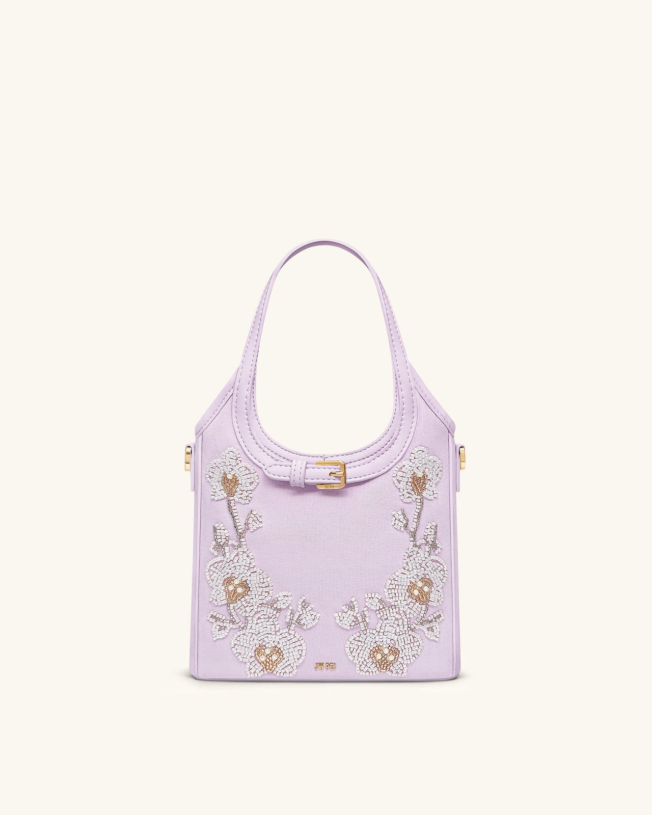Brooke Mini Belted Embellished Orchid Beaded Top Handle Bag - Lavender