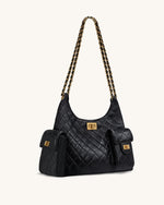 Vivian Quilted Chain Shoulder Bag - Black