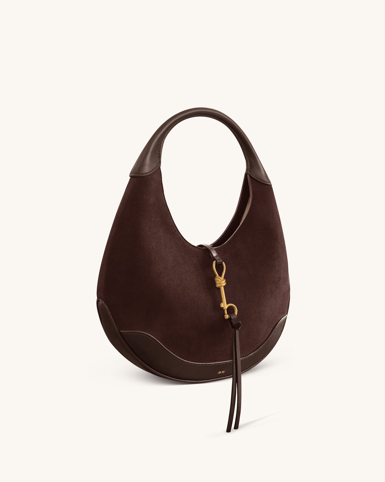 Colette Faux Suede Crescent Hobo Bag - Dark Brown