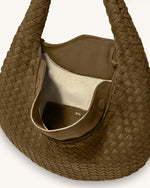 Nola Faux Suede Woven Hobo Shoulder Bag - Olive Green