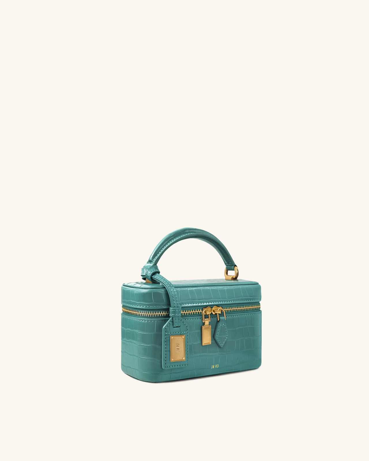 Cleo Box Shape Top Handle Bag - Green Croc