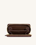 Maeve Dachshund Metal Emblem Zip Wallet - Chocolate