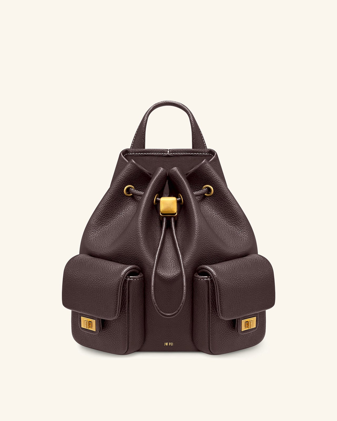 Avery Pebbled Drawstring Utility Backpack – Dark Brown