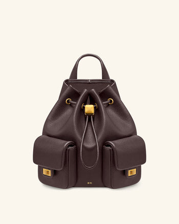Avery Pebbled Drawstring Utility Backpack – Dark Brown