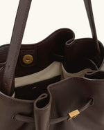 Clara Lock Accent Bucket Shoulder Bag - Mocha Brown