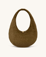 Nola Faux Suede Woven Hobo Shoulder Bag - Olive Green