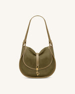 Arla Small Faux Suede Hobo Bag - Olive Green