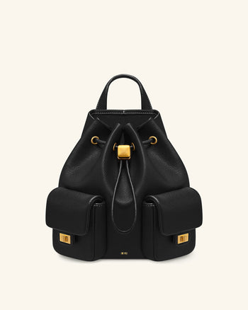 Avery Pebbled Drawstring Utility Backpack – Black