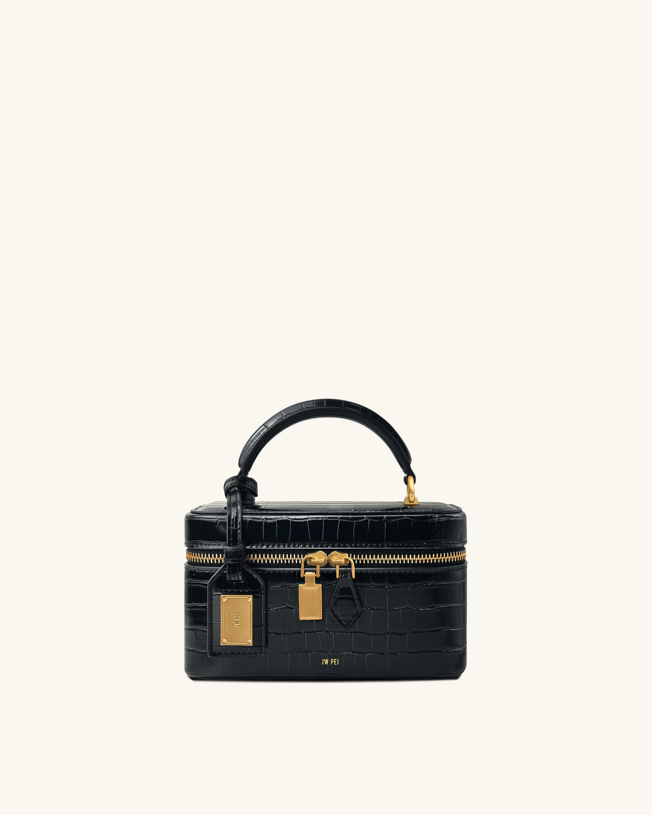 Cleo Box Shape Top Handle Bag - Black Croc