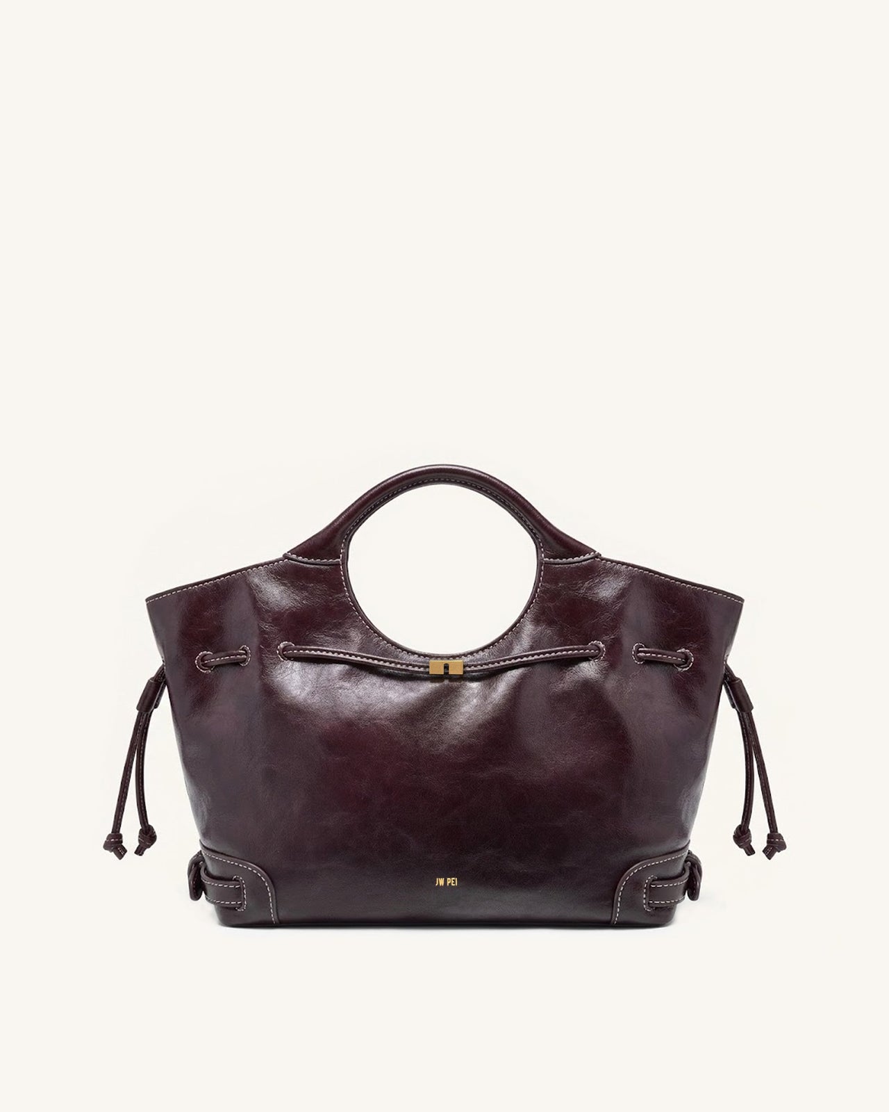 Elara Waxed Vegan Leather Drawstring Tote Bag - Burgundy