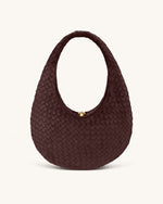 Nola Faux Suede Woven Hobo Shoulder Bag - Dark Mocha