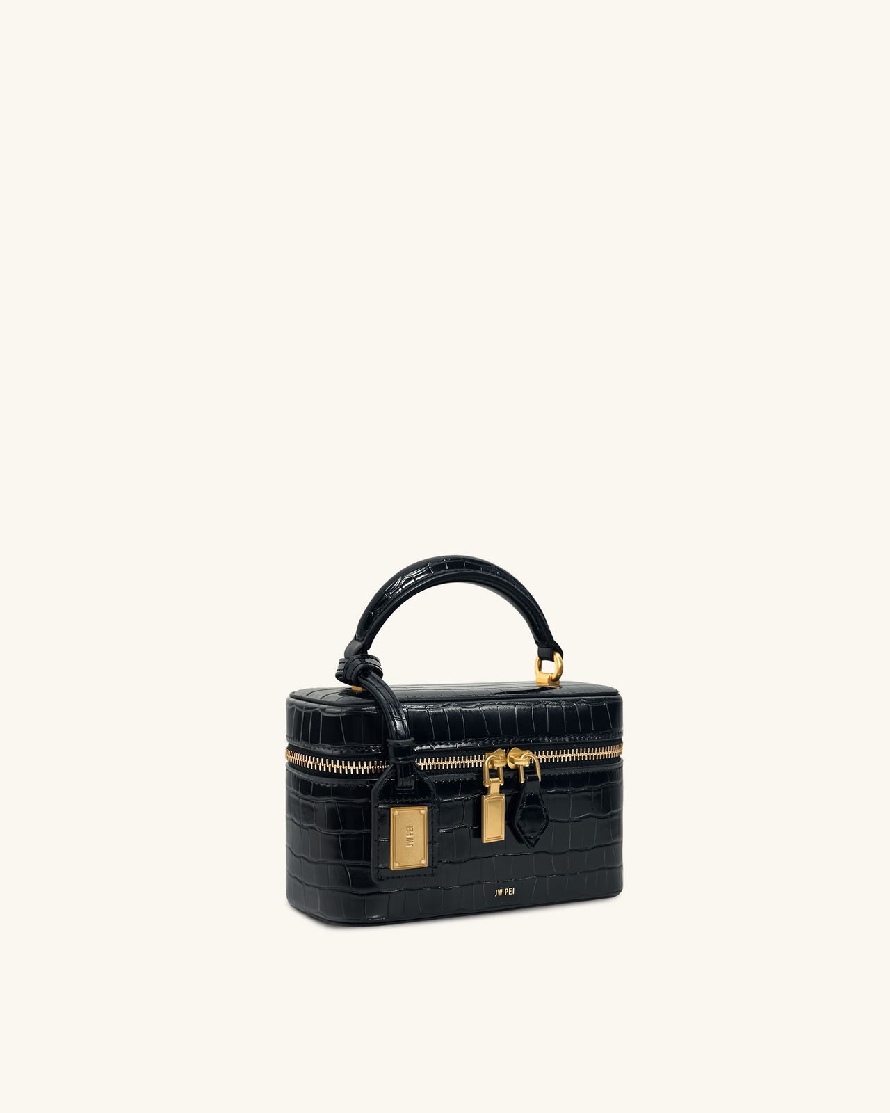 Cleo Box Shape Top Handle Bag - Black Croc