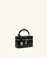Cleo Box Shape Top Handle Bag - Black Croc