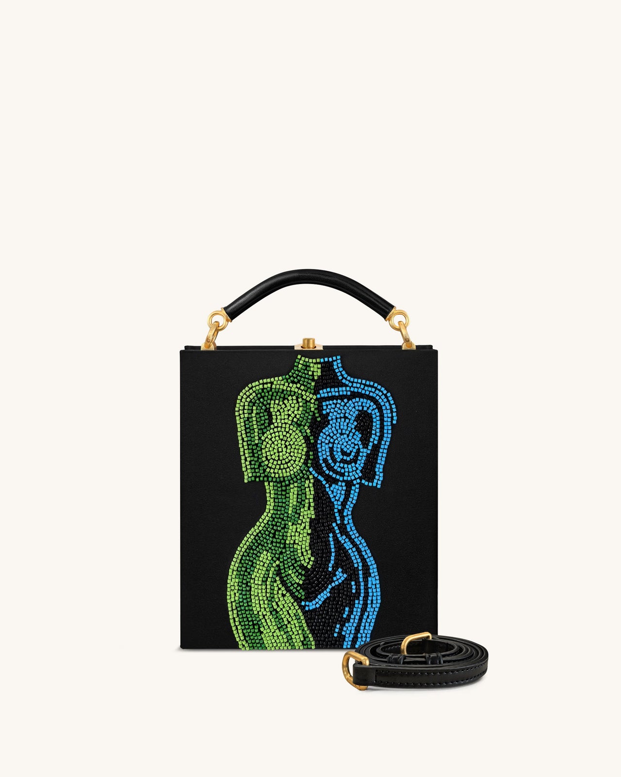 Elle Colorful Beaded Book Top Handle Bag - Black