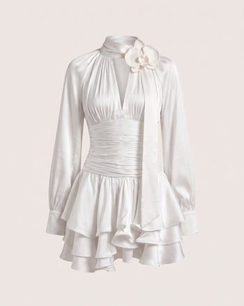 Orchid Embellished Keyhole Long-Sleeve Mini Dress - Cream