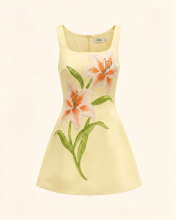Lily Floral Print Sleeveless A-Line Mini Dress - Yellow