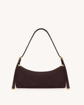 Elowen Faux Suede East-West Shoulder Bag - Dark Brown