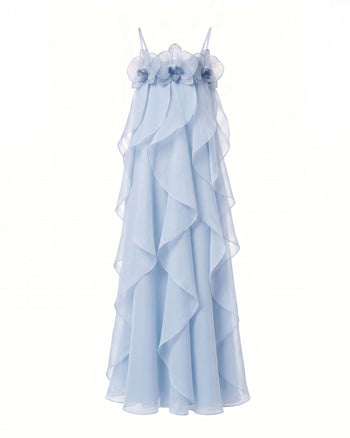 Orchid Embroidered Organza Maxi Dress - Light Blue