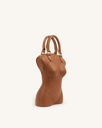 Tara Sculpted Handle Bag - Brown