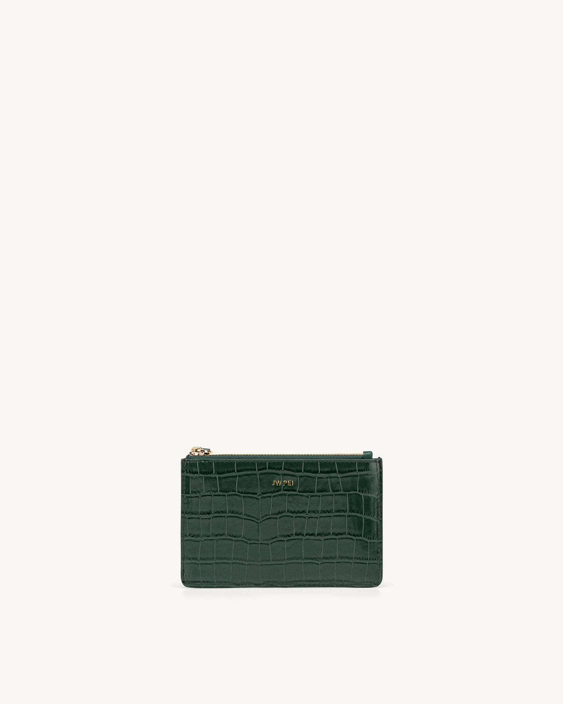 Quinn Zipped Card Holder Dark Green Croc
