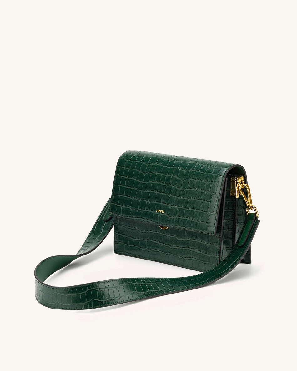 Fashion Mini Flap Bag & Purses Dark Green Croc Embossed JW PEI JW