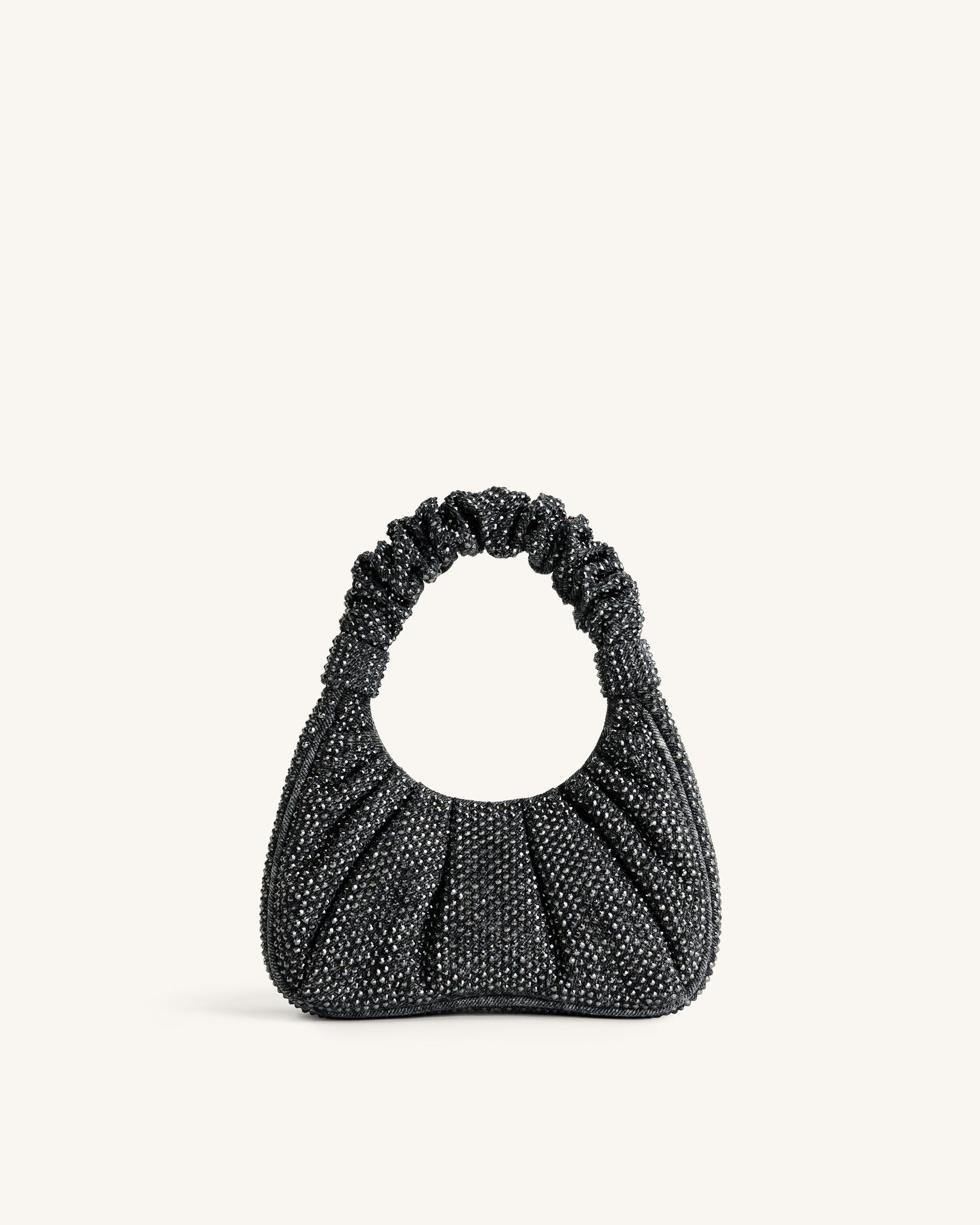 Gabbi Artificial Crystal Medium Ruched Hobo Handbag Anthracite