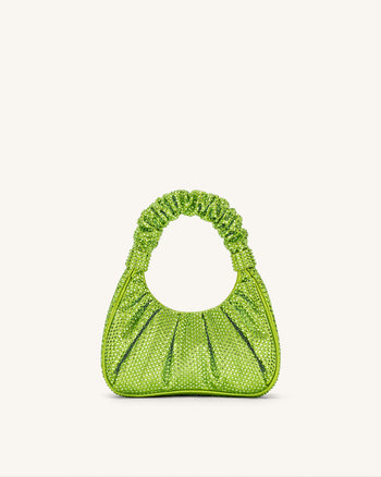 Gabbi Artificial Crystal Medium Ruched Hobo Handbag - Green