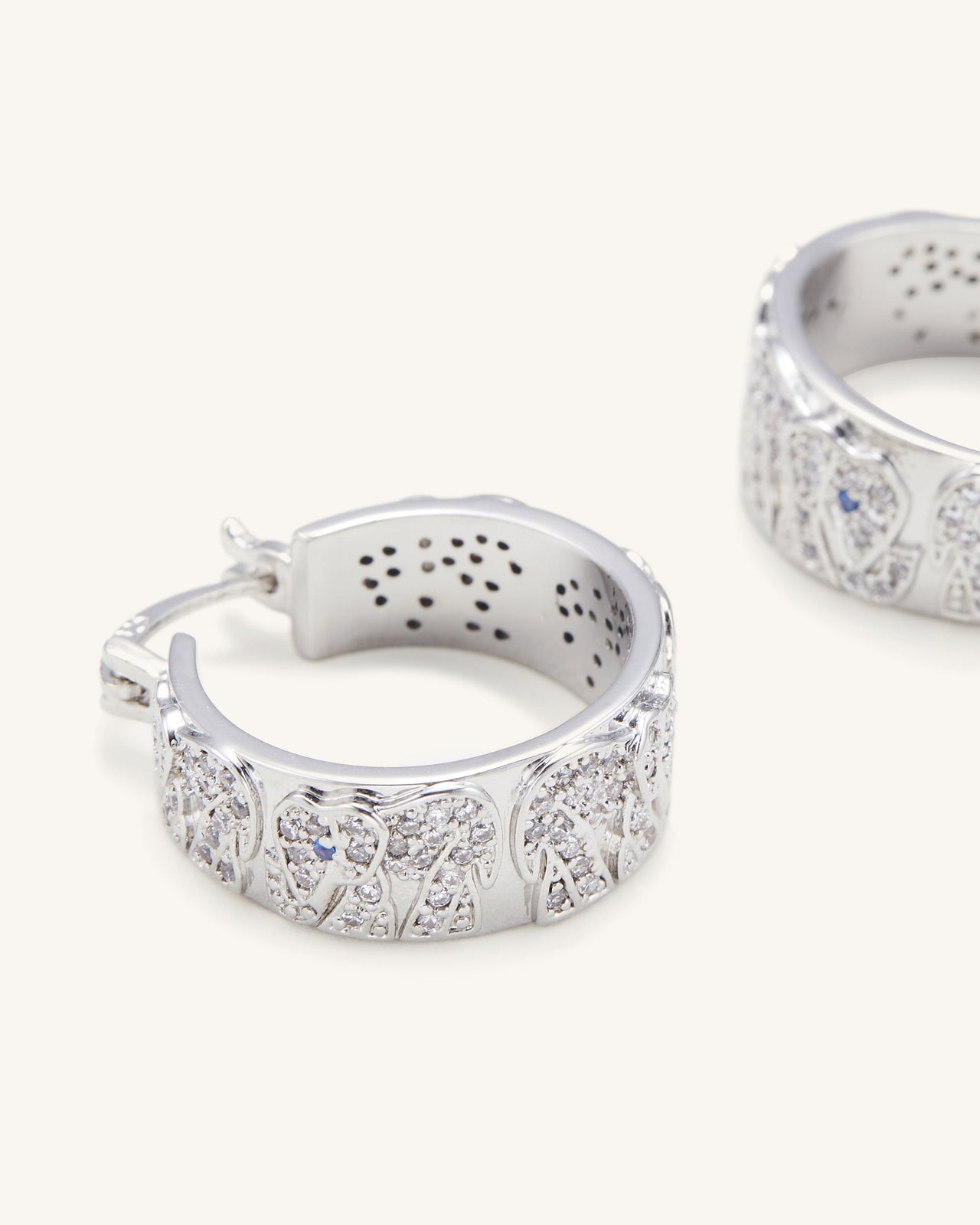 Elephant Earrings - 18ct White Gold Plated & White Zircon & Blue Spinel