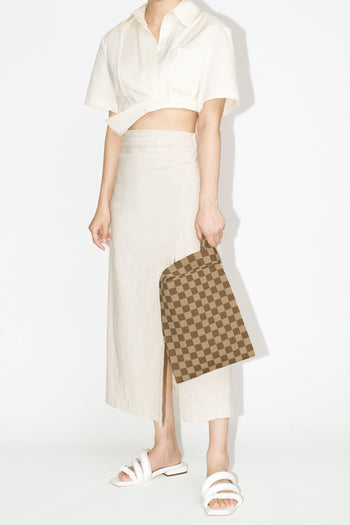 Shea Checkerboard Knitted Tote Bag - Brown