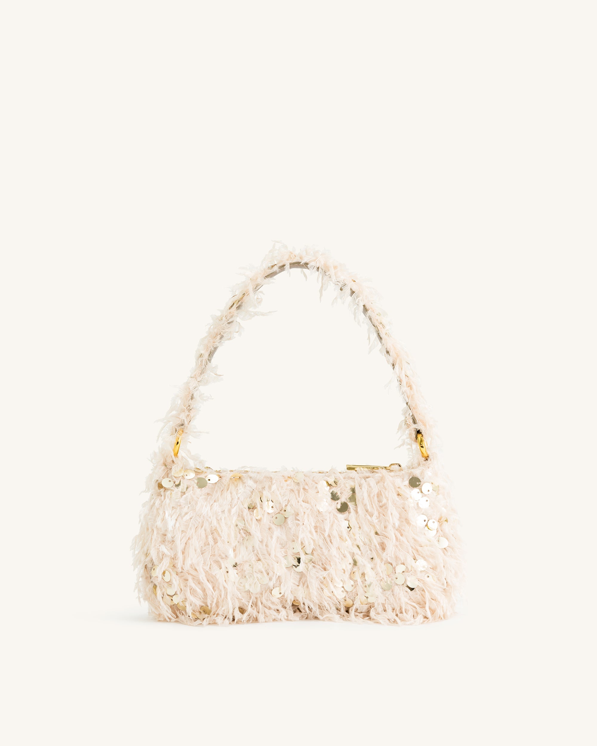 Eva Faux Fur and Sequin Mini Shoulder Bag - Beige Online Shopping - JW Pei