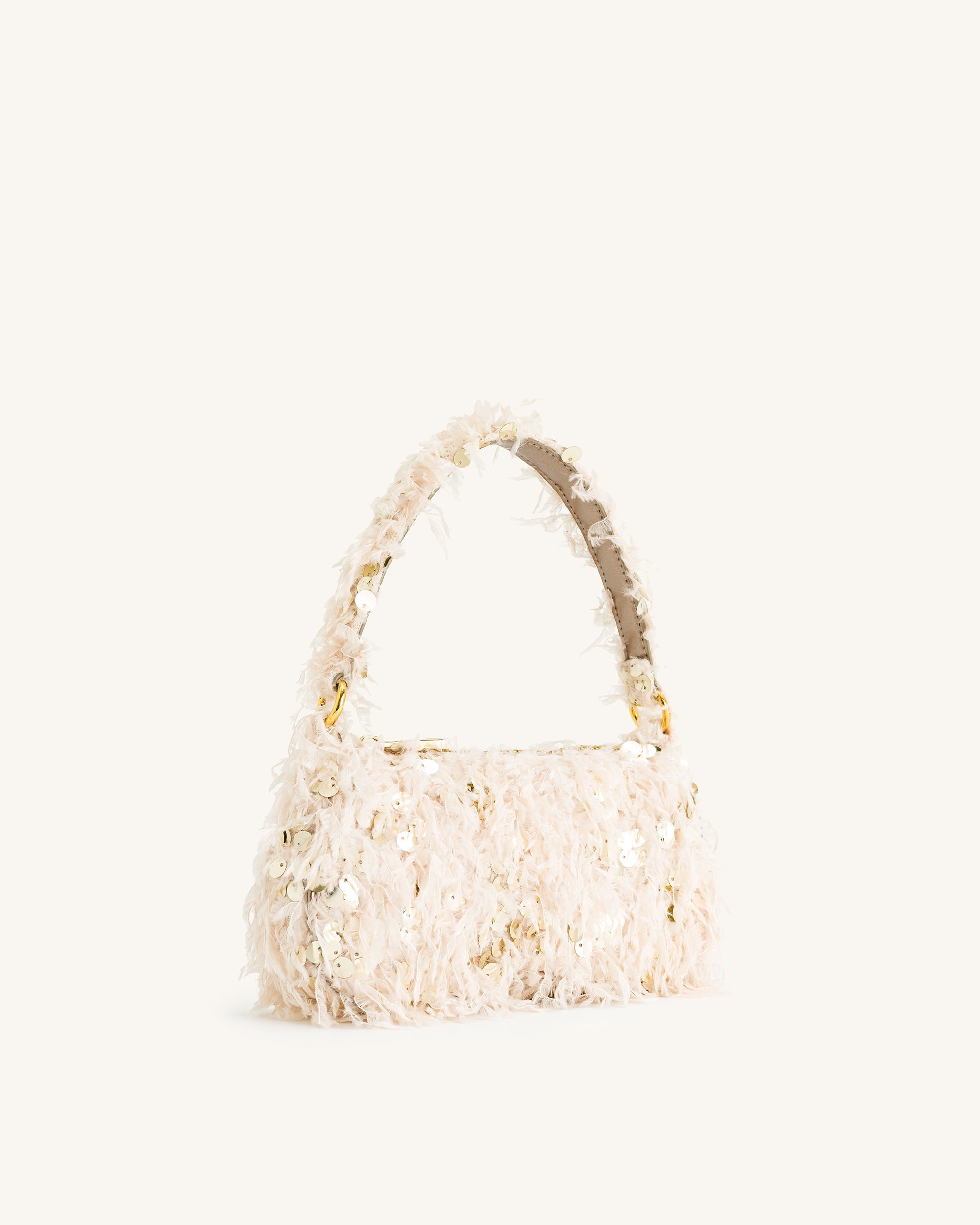 Eva Faux Fur and Sequin Mini Shoulder Bag - Beige Online Shopping - JW Pei