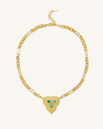 Leaf Pendant Necklace - 18ct Gold Plated & Dark Green Zircon