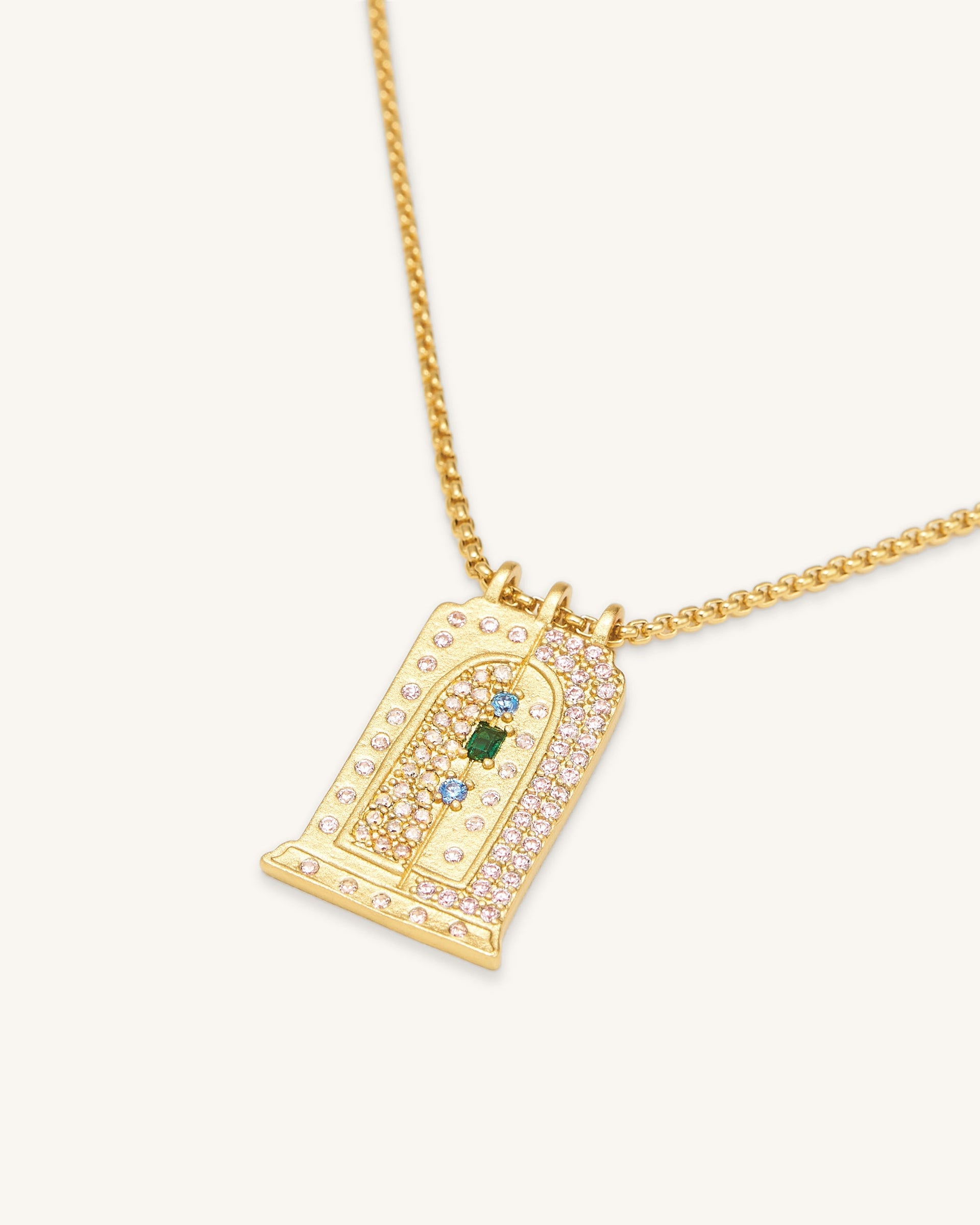 Roman Small Arch Pendant Necklace 18ct Plated & Multicolor Zircon