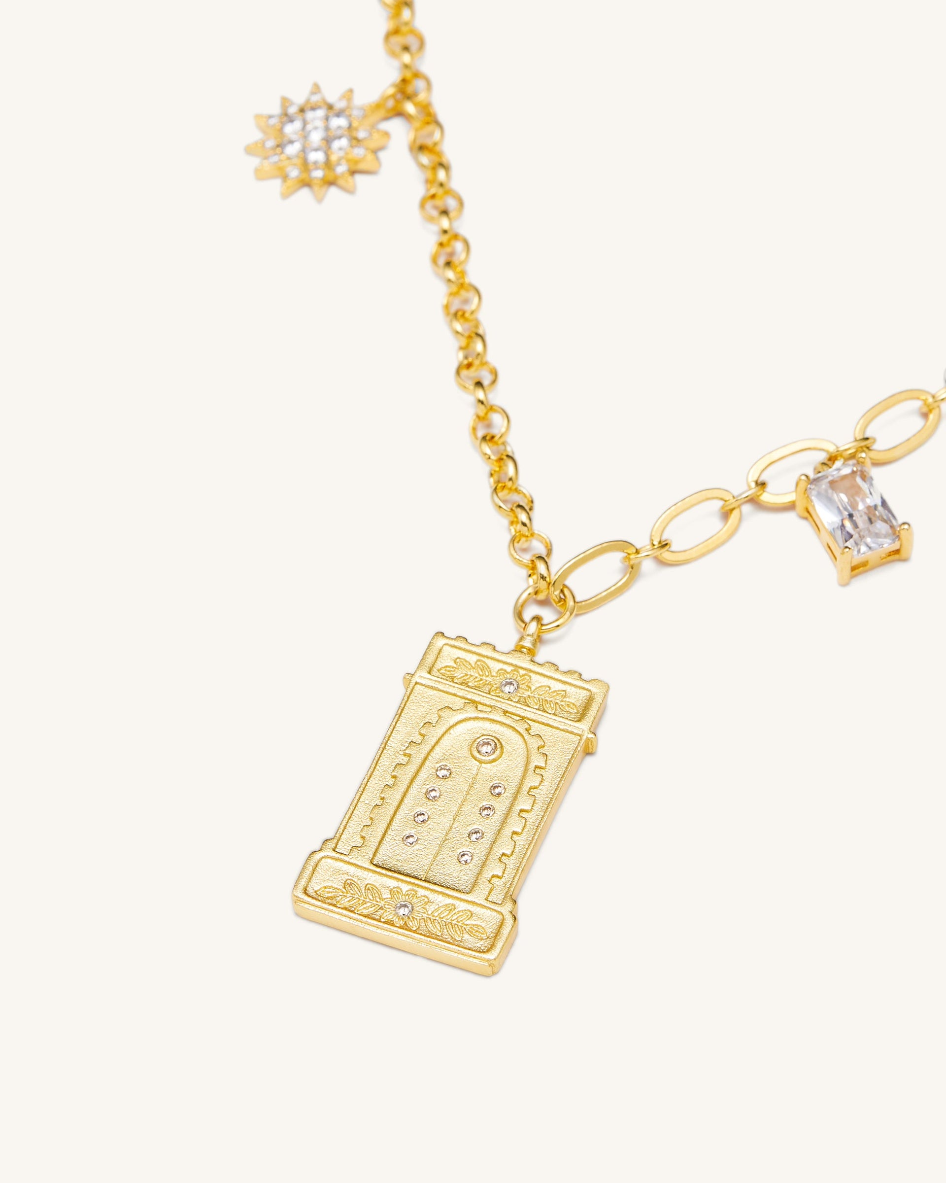 Roman Arch Pendant Necklace 18ct Gold Plated & Zircon